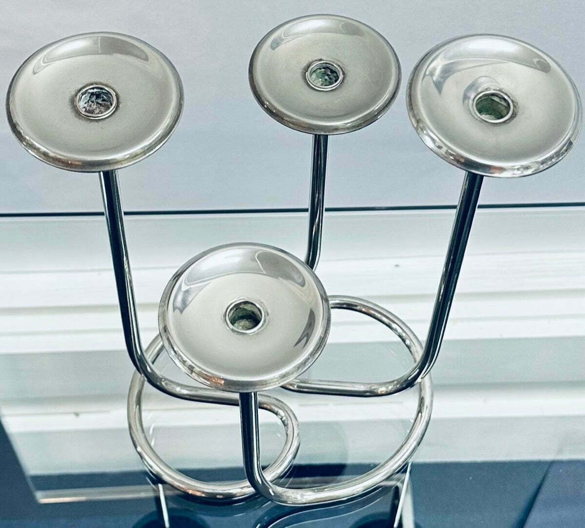 Pair Of 1950s German Candleholders Wilhelm Wagenfeld Style photo vinterior