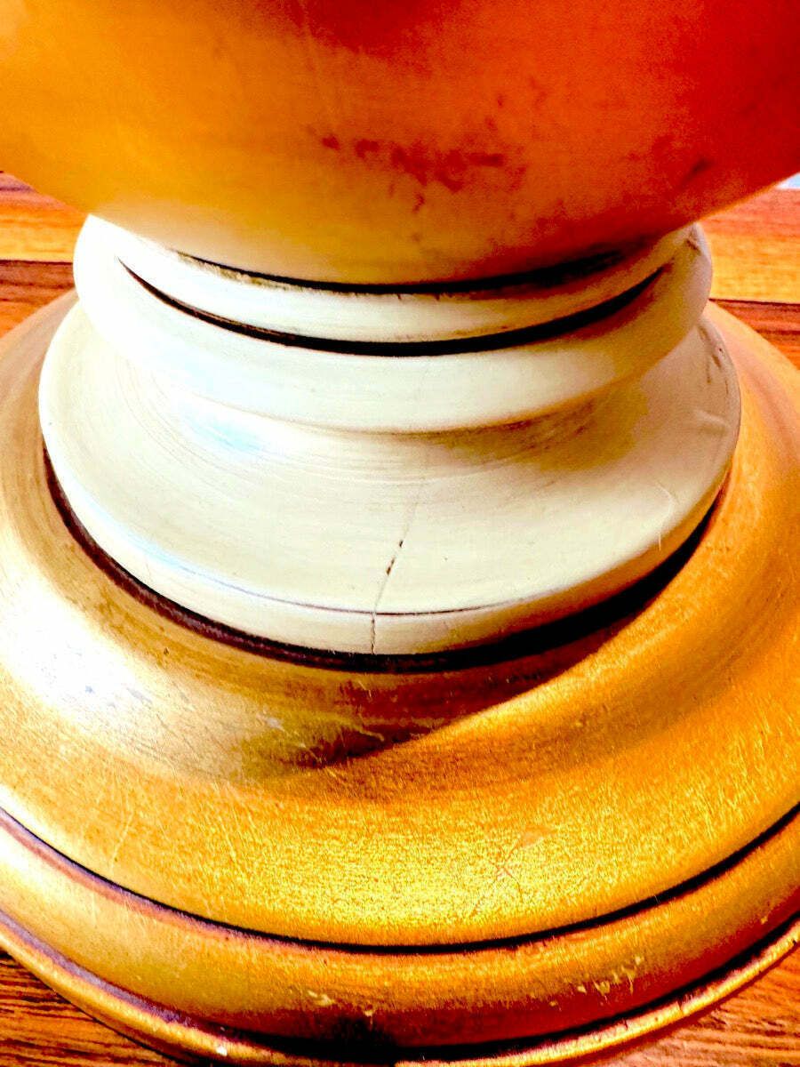 3250.0 Pair Of 1950s American Frederick Cooper Gold Leaf Concentric Oval Table Lamps Inc Shades photo