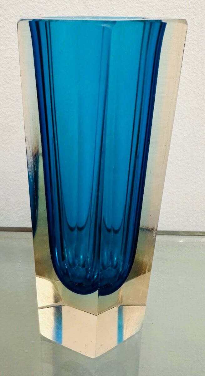 Small 1960s Italian Murano Turquoise Glass Vase photo 87.0