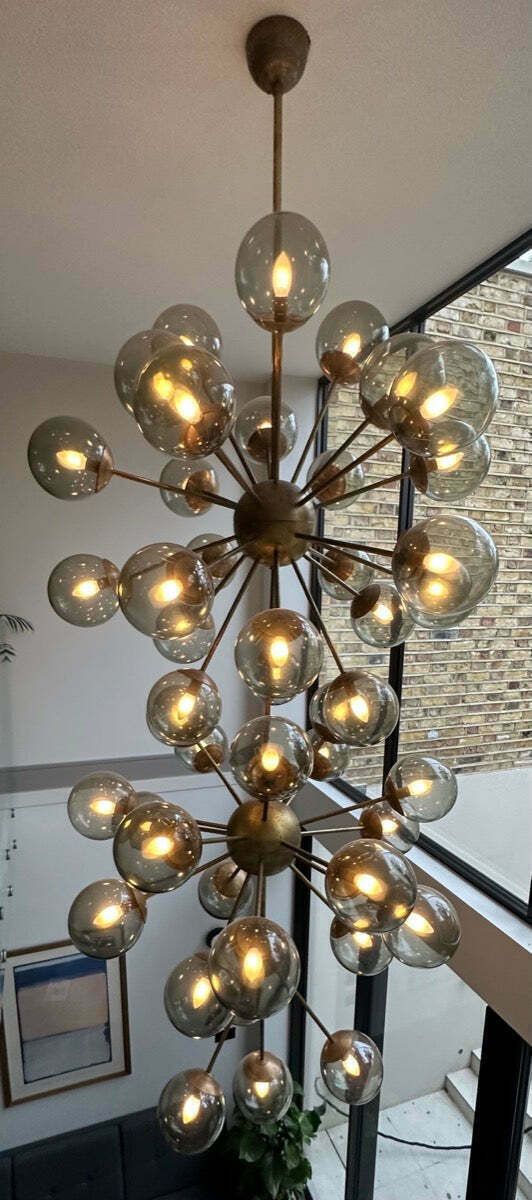 Large Italian Modern Glass & Brass Sputnik Chandelier photo furniture