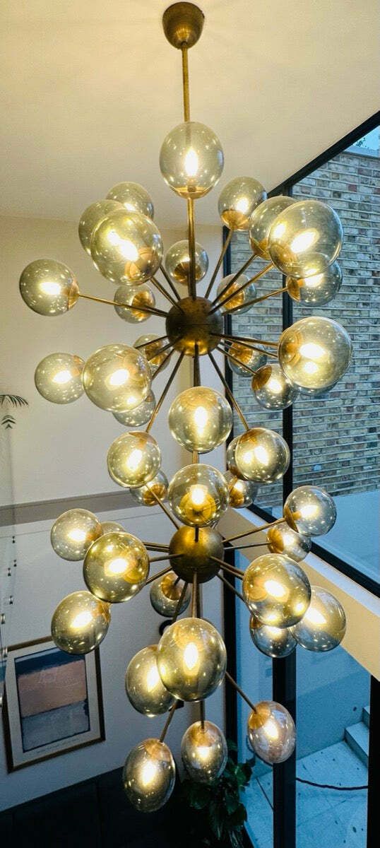 Large Italian Modern Glass & Brass Sputnik Chandelier photo for sale