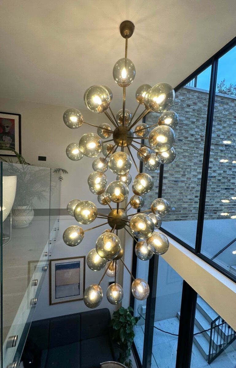 Large Italian Modern Glass & Brass Sputnik Chandelier photo Lighting