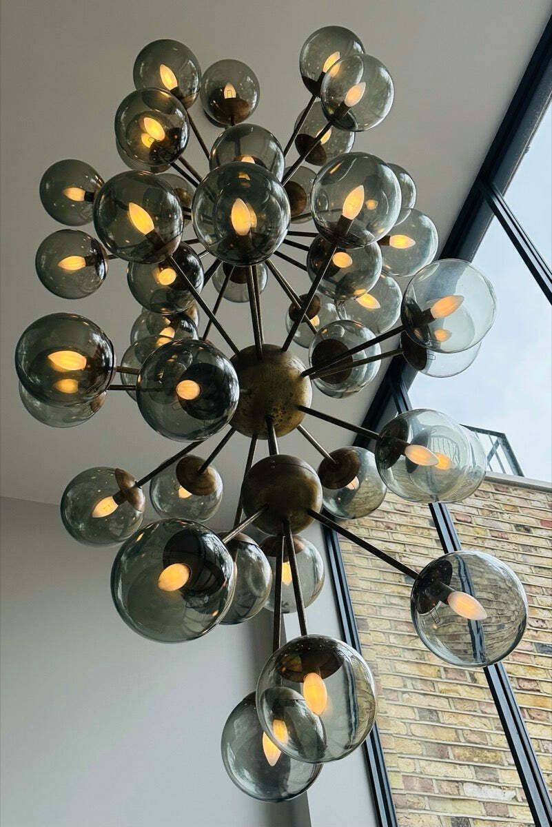 Large Italian Modern Glass & Brass Sputnik Chandelier photo vintage