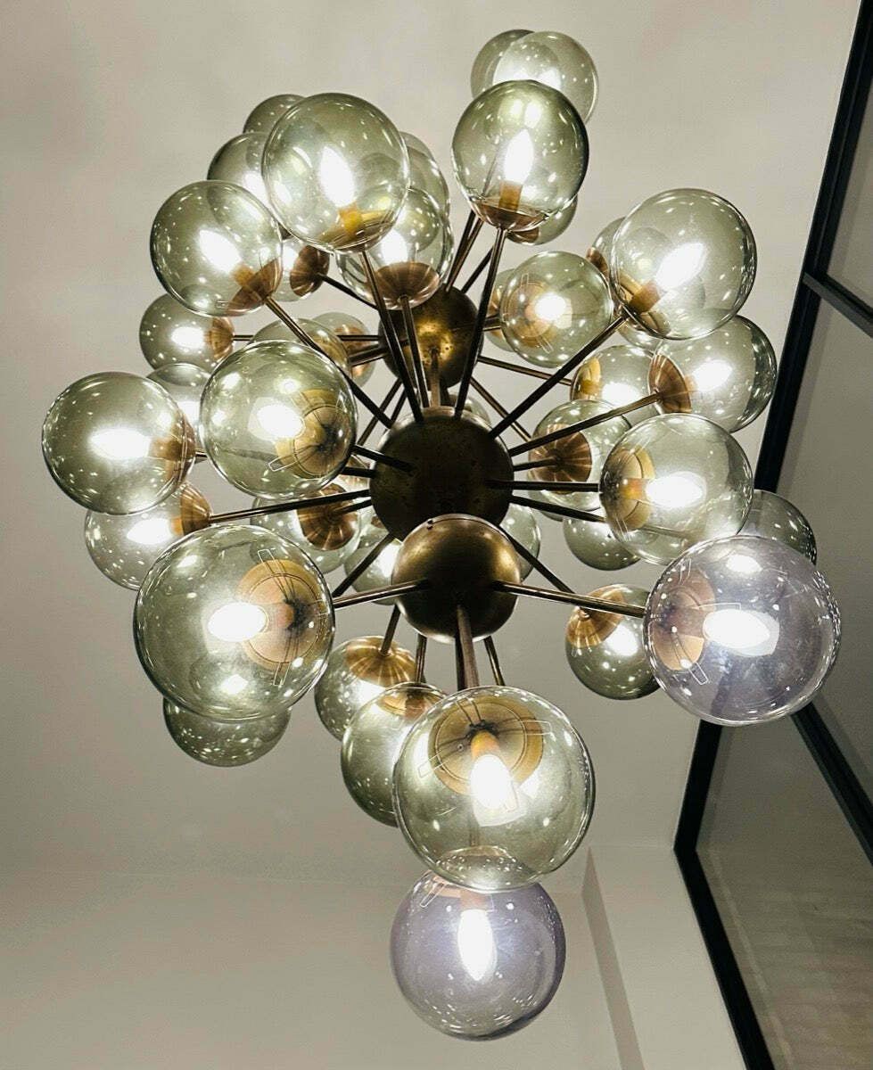 photo for sale Large Italian Modern Glass & Brass Sputnik Chandelier