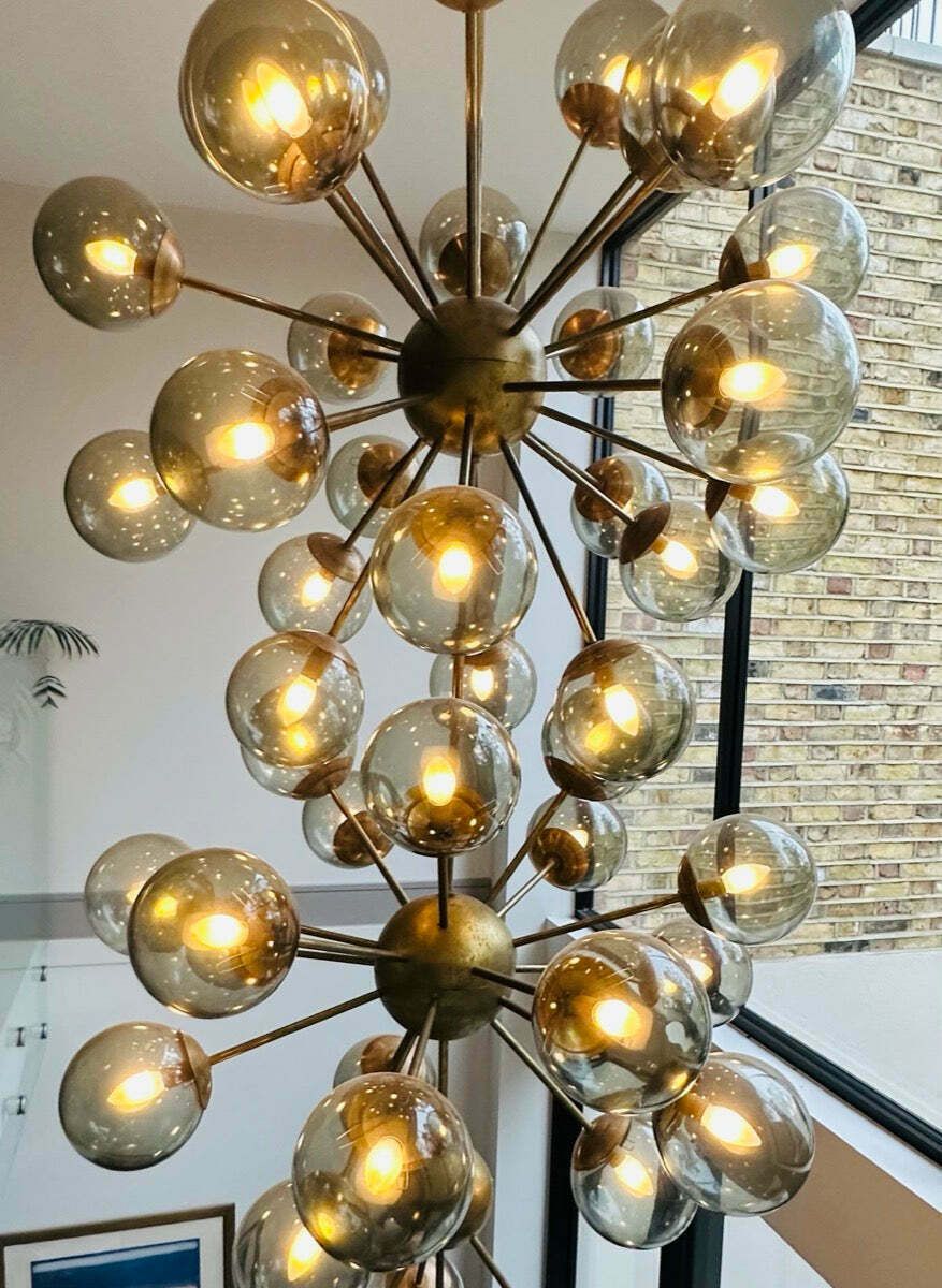 photo vinterior Large Italian Modern Glass & Brass Sputnik Chandelier