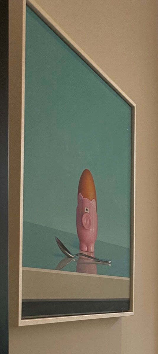 Original Pink Pig Egg Cup & Spoon Oil On Board Still Life Painting By Artist Christopher Green photo buy