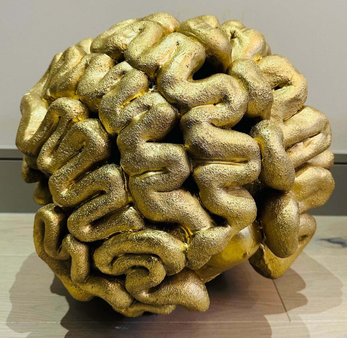 1960s French Abstract Terracotta Golden Brain Sculpture photo for sale