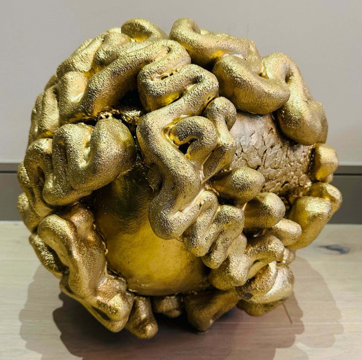 1960s French Abstract Terracotta Golden Brain Sculpture photo buy