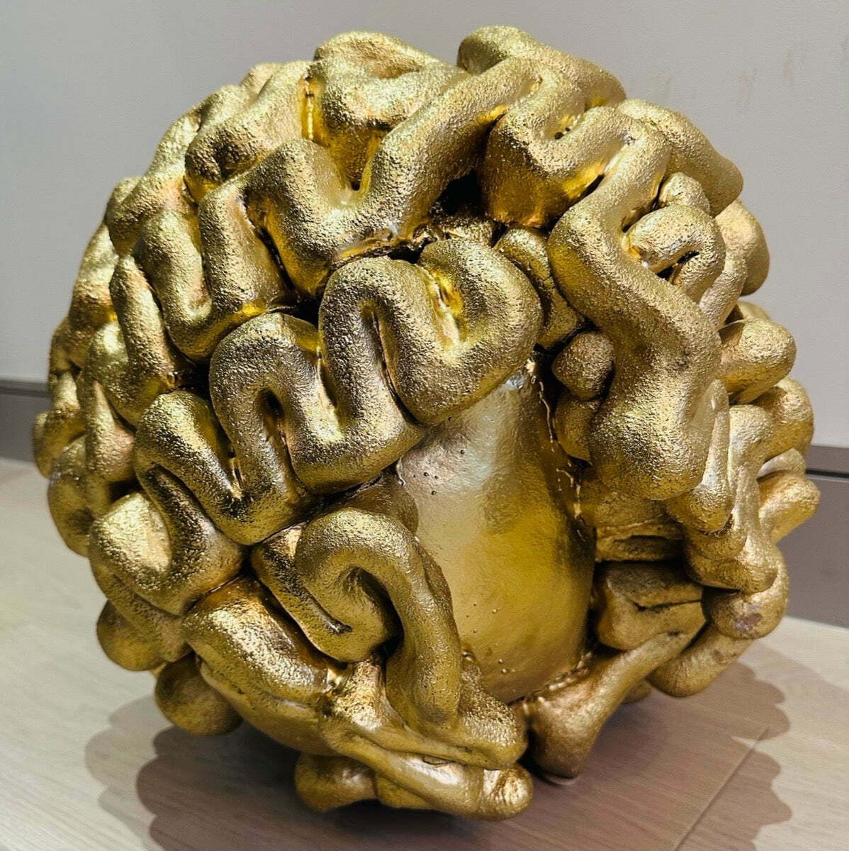 Art 1960s French Abstract Terracotta Golden Brain Sculpture photo