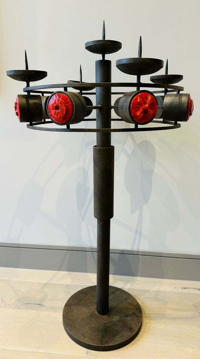 1960s Italian Brutalist Iron And Ceramic Floor Standing Candleholder photo furniture