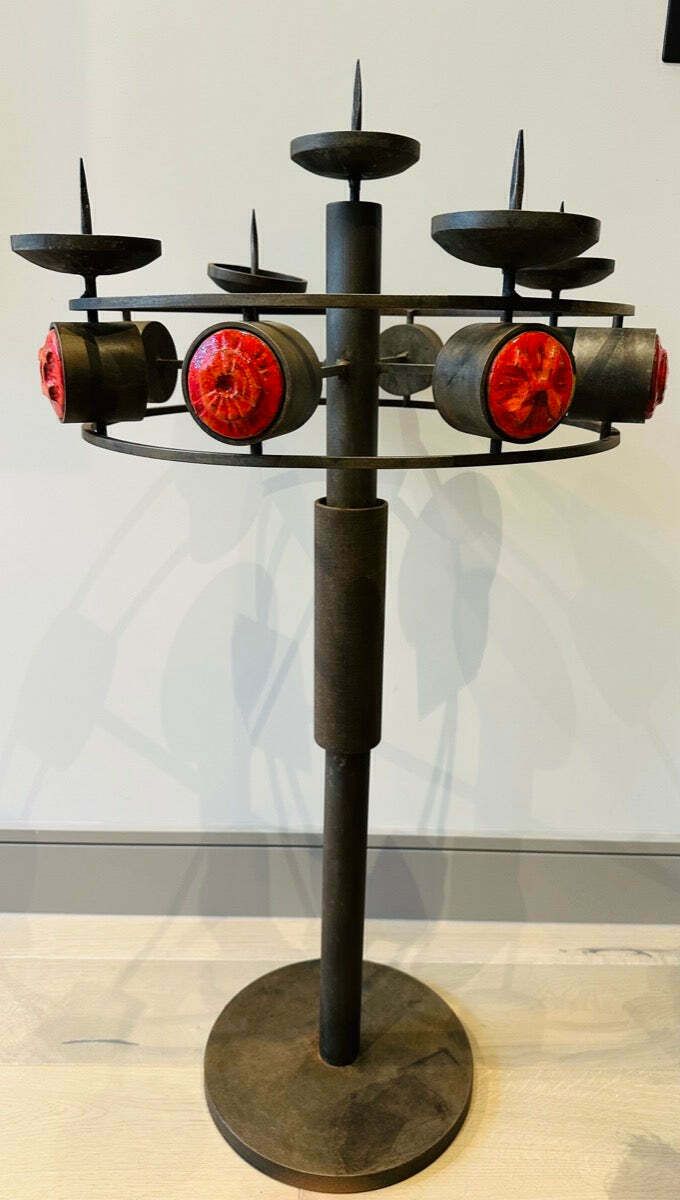 1960s Italian Brutalist Iron And Ceramic Floor Standing Candleholder photo vinterior