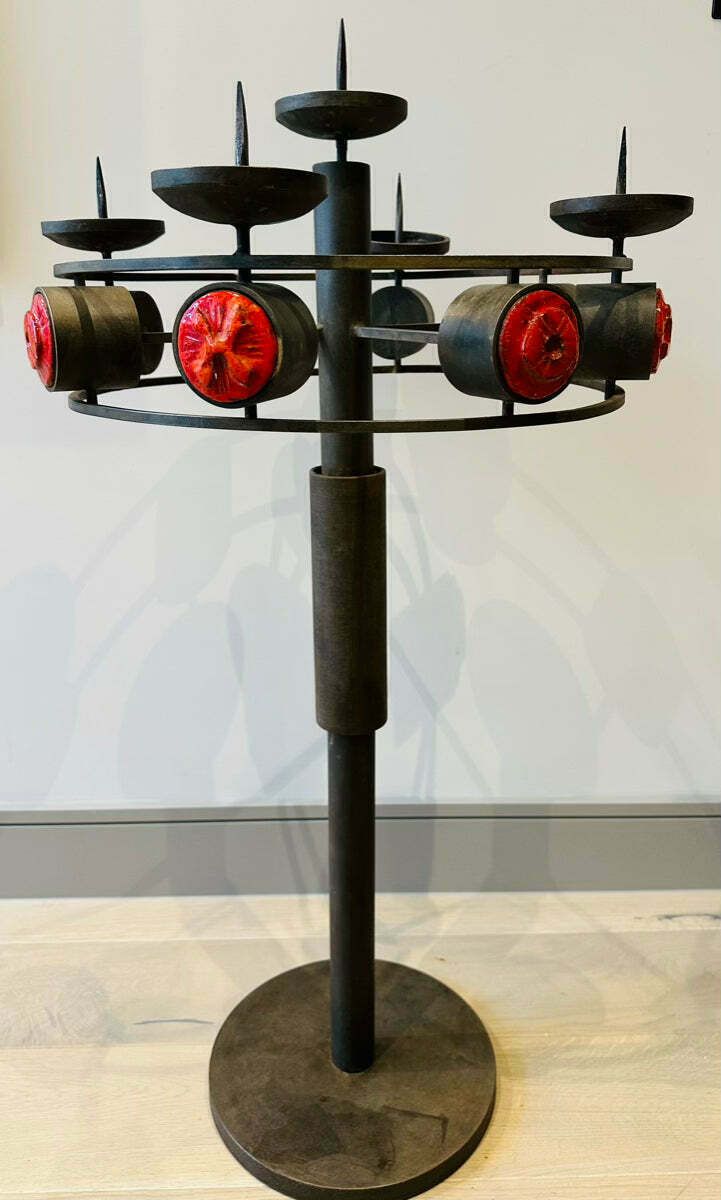 photo furniture 1960s Italian Brutalist Iron And Ceramic Floor Standing Candleholder