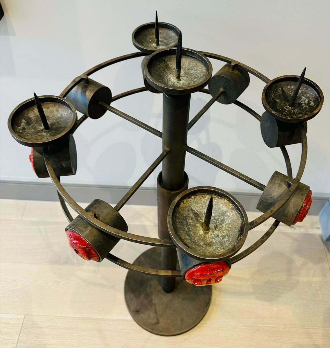 Home Decor 1960s Italian Brutalist Iron And Ceramic Floor Standing Candleholder photo