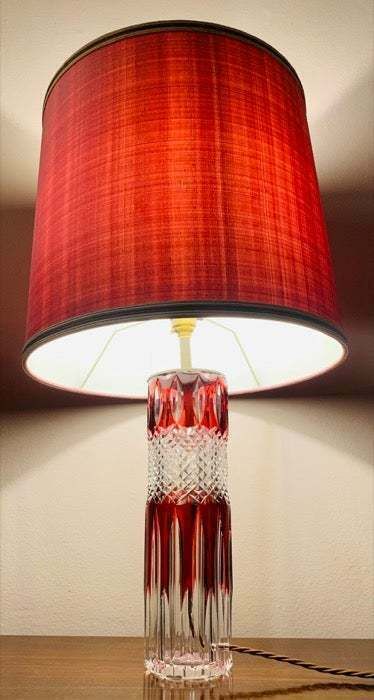 1950s Vintage Val Saint Lambert Ruby Red And Clear Cut Crystal Glass Table Lamp photo Lighting