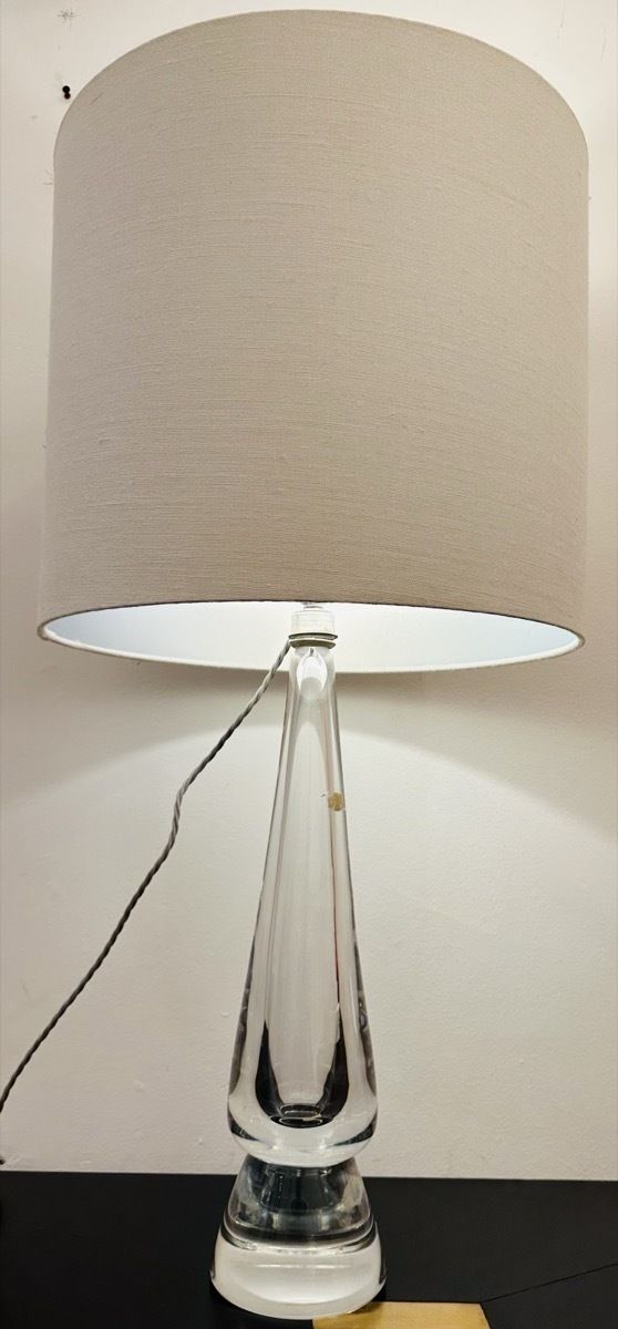 1970s Belgium Val Saint Lambert Clear Crystal Glass Table Lamp photo vintage