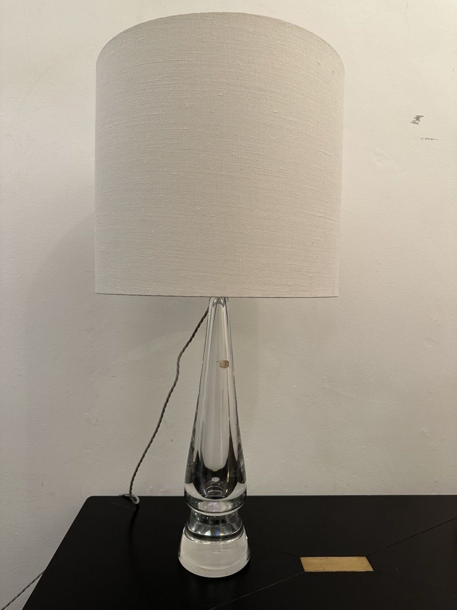 photo vinterior 1970s Belgium Val Saint Lambert Clear Crystal Glass Table Lamp