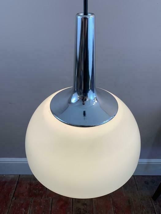 1970s German Peill & Putzler Opaline & Chrome Pendant Hanging Light photo Lighting