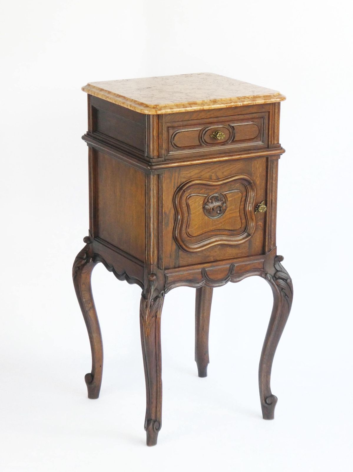 Antique French Louis XV Wooden Side Table With Marble, Walnut Carved Tall Chest, Beside Table, Entryway Furniture photo furniture