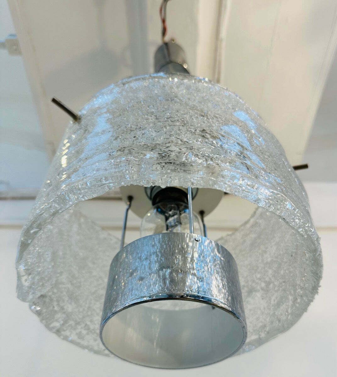 photo vintage 1970s German J. T. Kalmar Frosted Glass Pendant Light