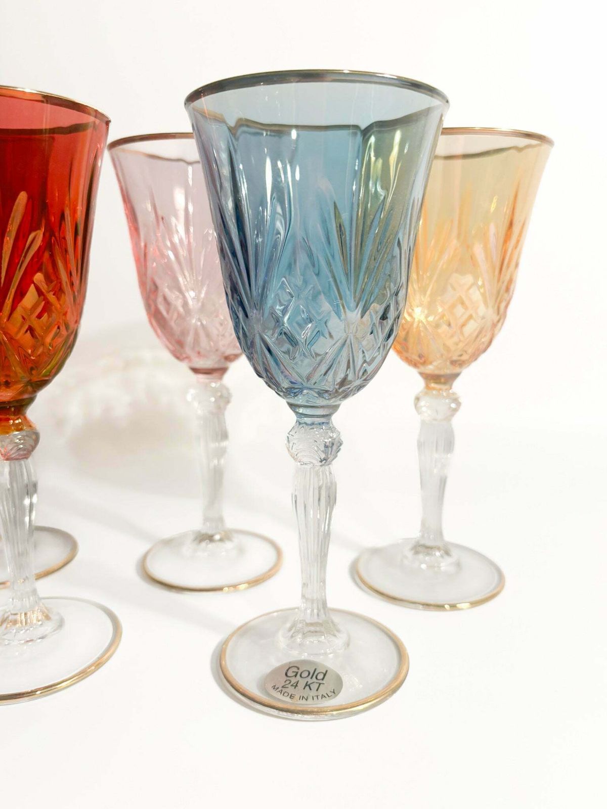 Set Of Five Glasses In Murano Glass And Pure Gold From The 1980s photo Home Decor