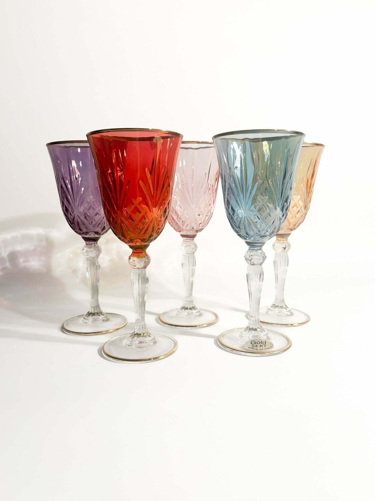 Set Of Five Glasses In Murano Glass And Pure Gold From The 1980s photo 172.0