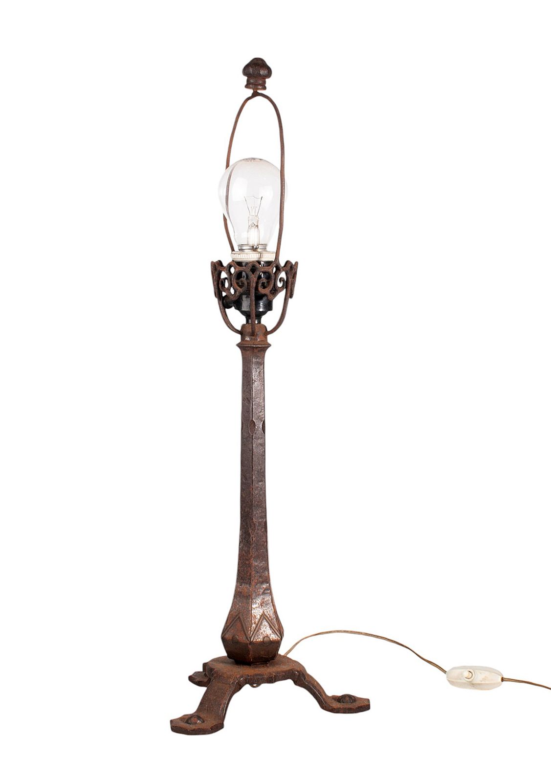 Late 19th Century Century Arts & Crafts Three Legged Metal Cast Iron Table Lamp, United Kingdom photo vintage