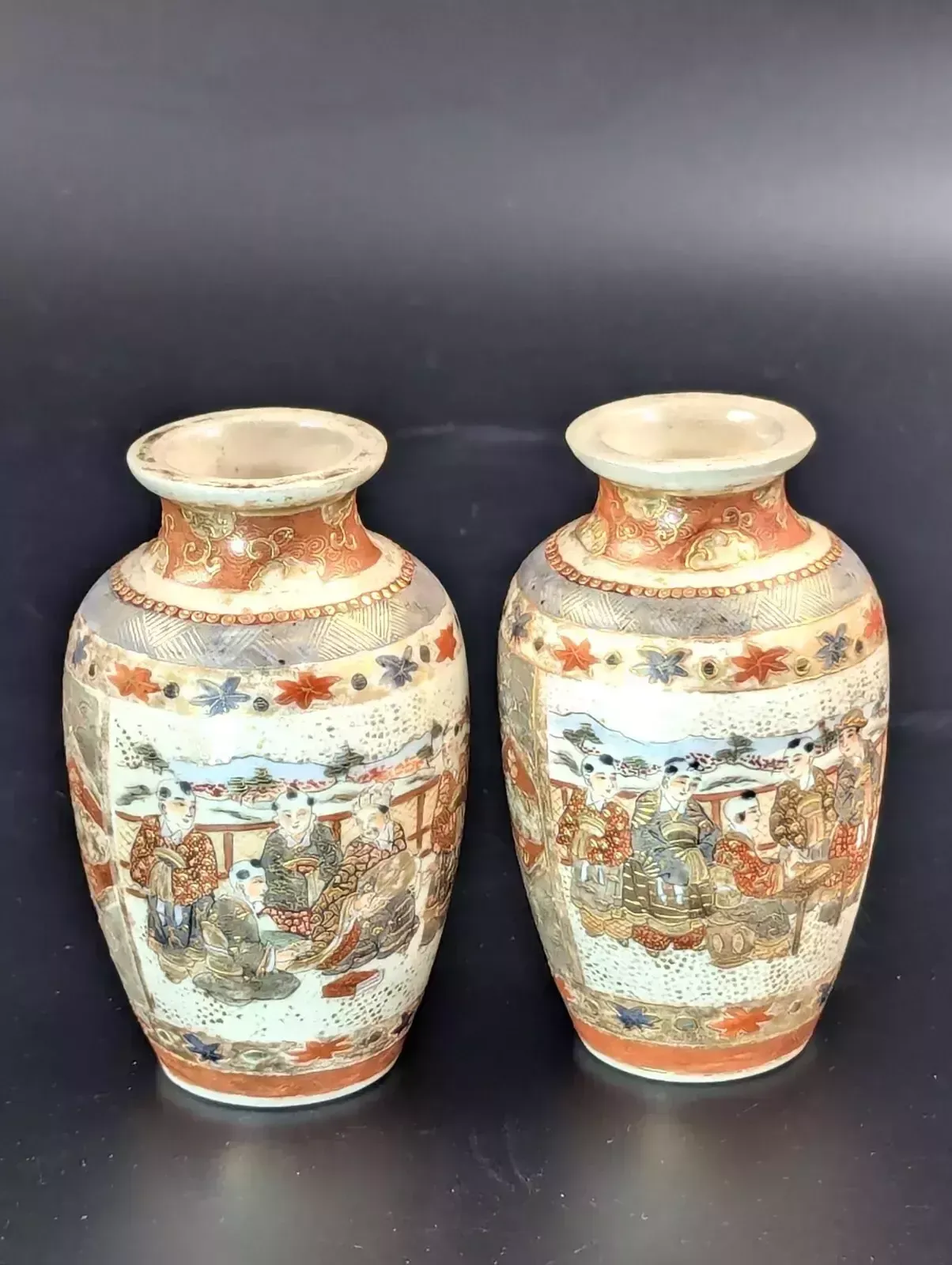 Antique Small Hand Painted Vases, Kutani, Japan, Meiji Period photo for sale
