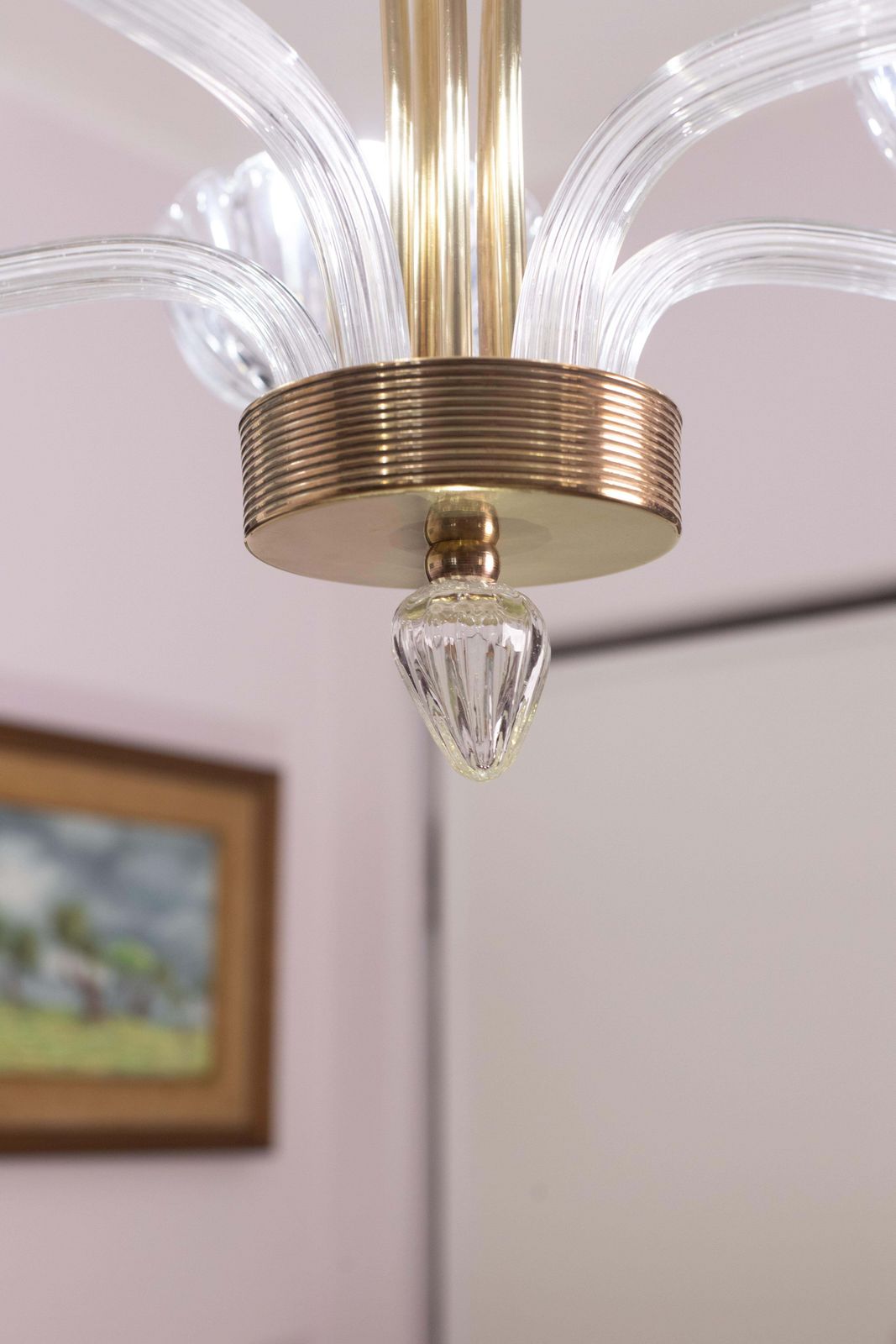 Extraordinary 5 Light Art Deco Murano Glass And Brass Chandelier By Barovier photo vinterior