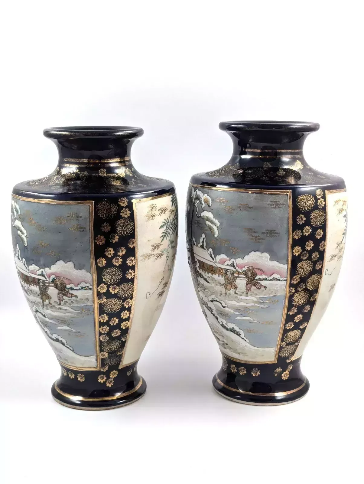 Antique Hand Painted Pair Of Satsuma Vases, Japan, Meiji Period photo furniture