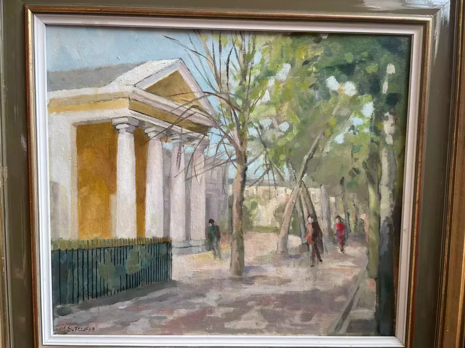 1990s M Sutcliffe Oil On Board Contemporary Street Scene Landscape Paining. photo for sale