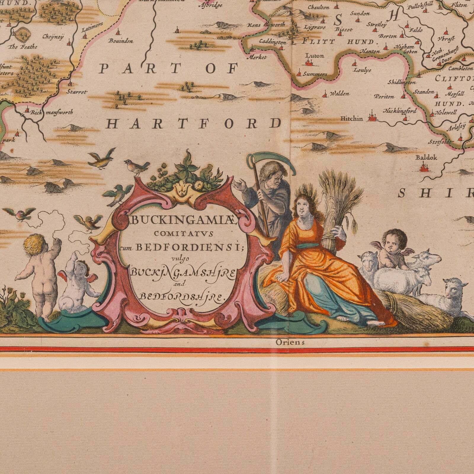 Antique County Map, Buckinghamshire, Bedfordshire, Dutch, Framed, Janssonius photo Art