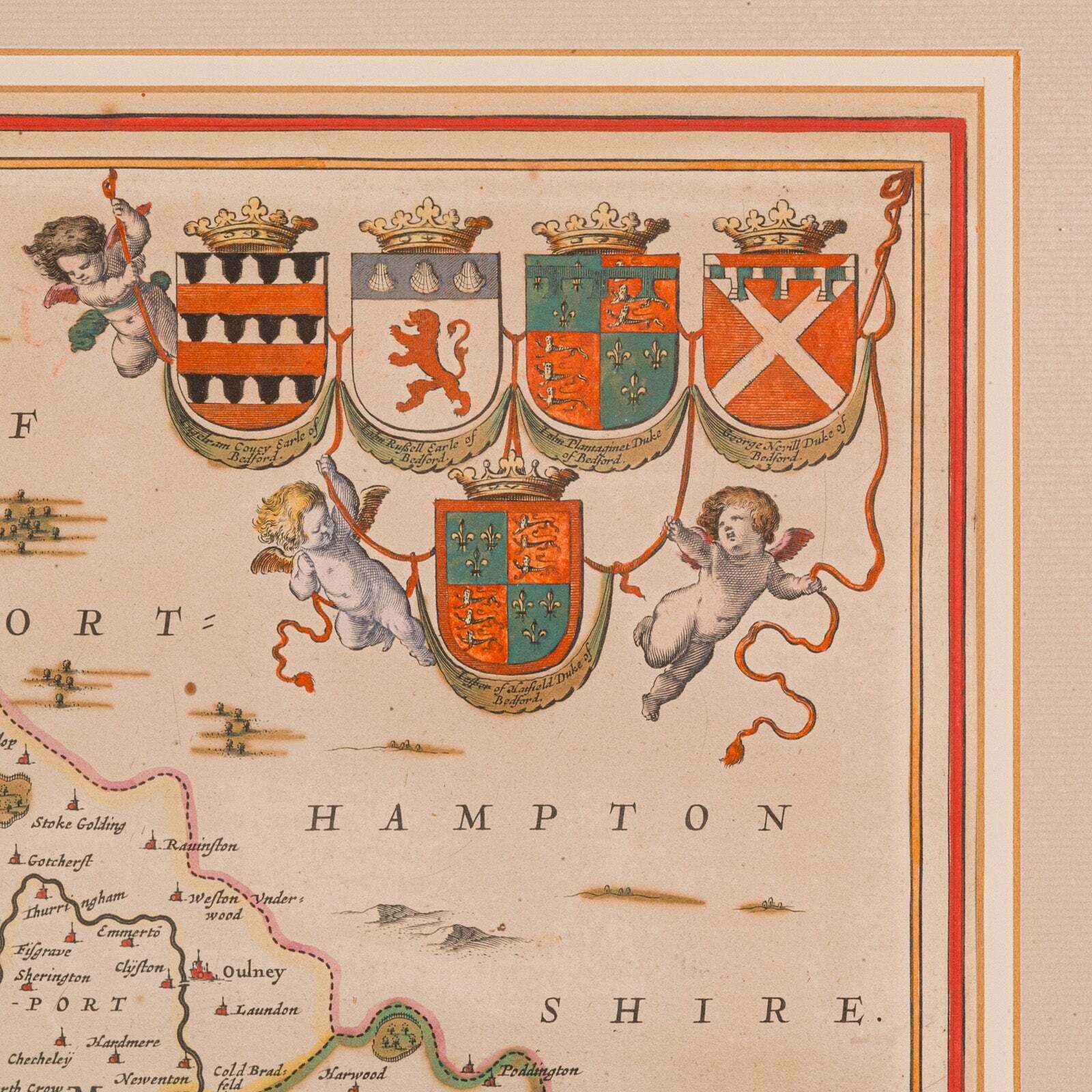 Antique County Map, Buckinghamshire, Bedfordshire, Dutch, Framed, Janssonius photo vinterior