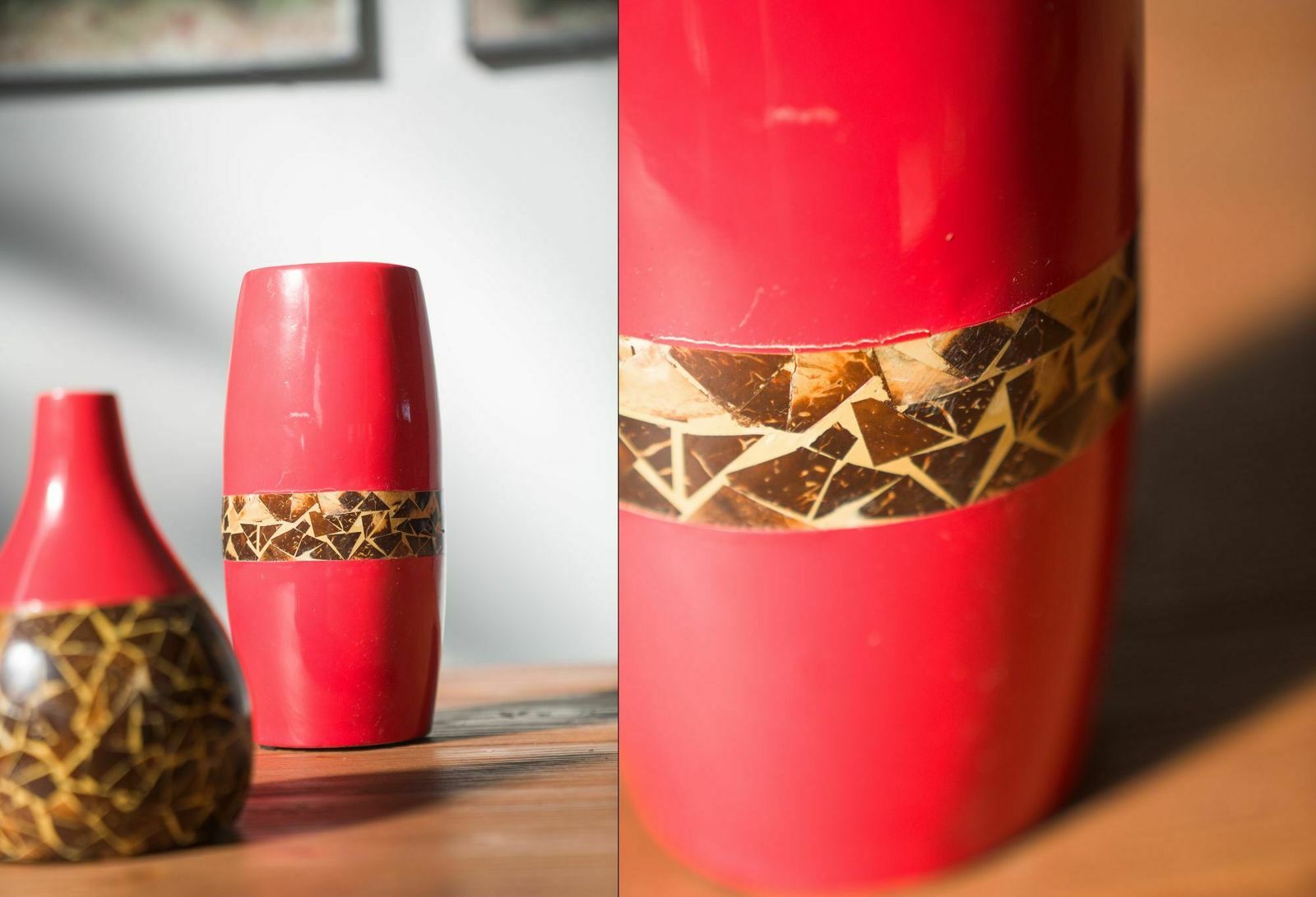 Pair Of 1970s 80s Terracotta Vases With Inlaid Mosaic photo 700.0