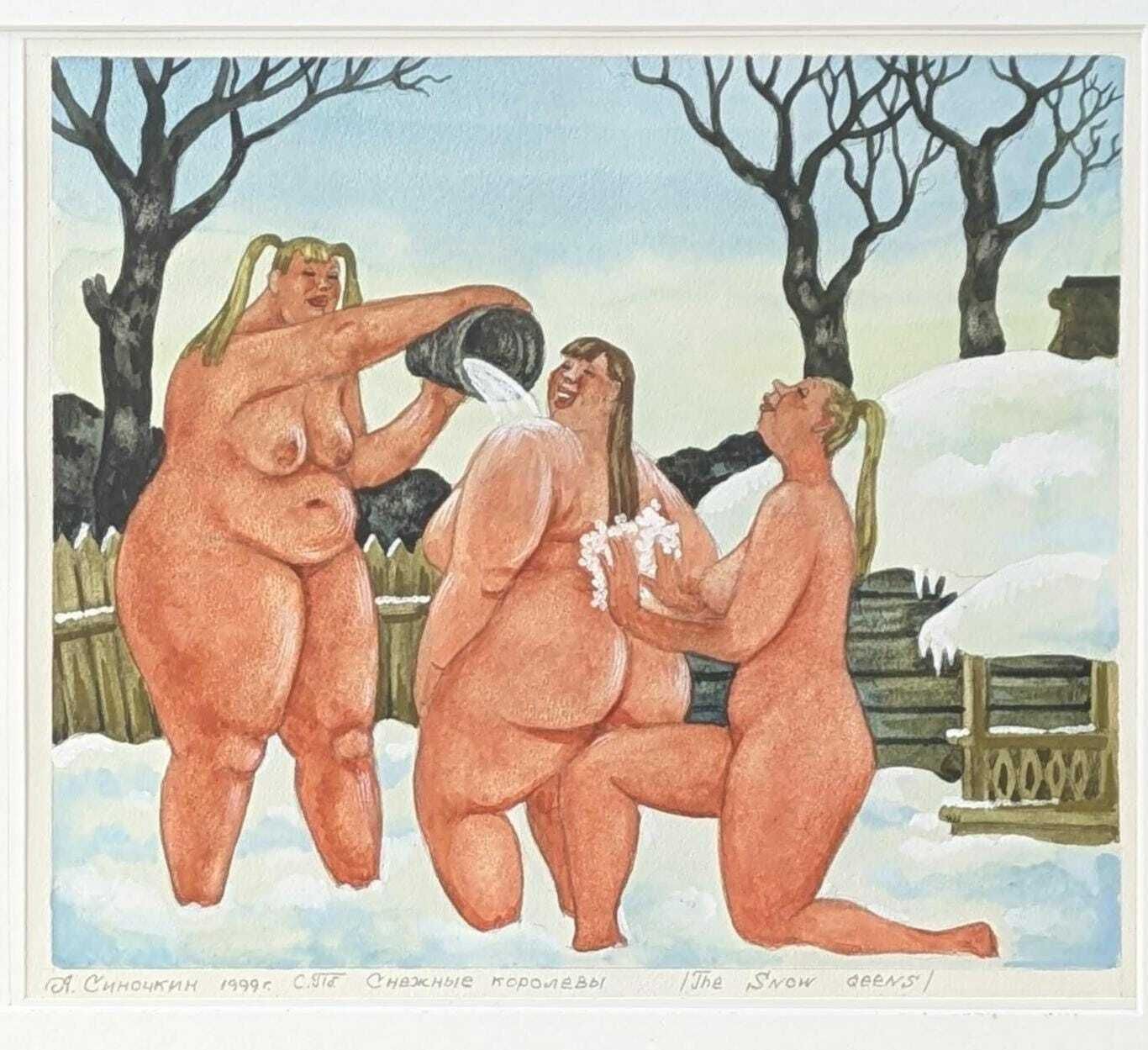 The Snow Queens Watercolor And Gouache Painting By Andrei Sinochkin, Original Wall Art photo Art