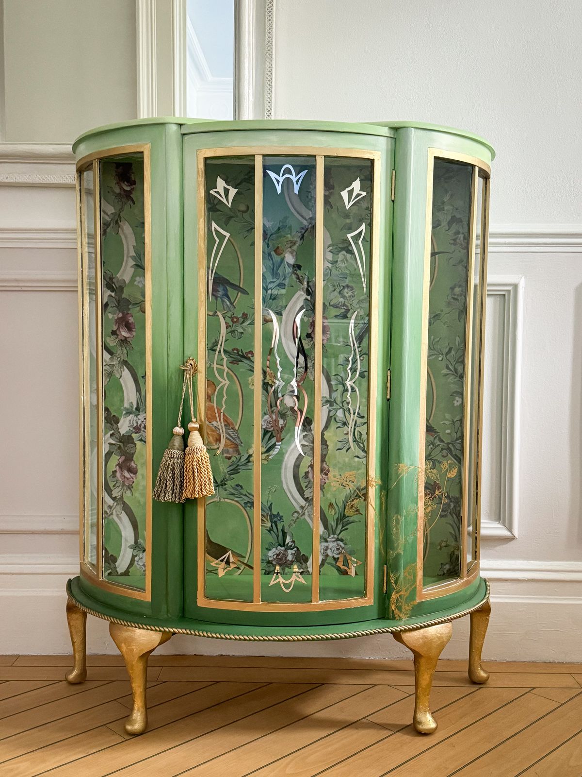 Professionally Finished Paradise Green And Gold Luxury Drinks Cabinet Hand Painted