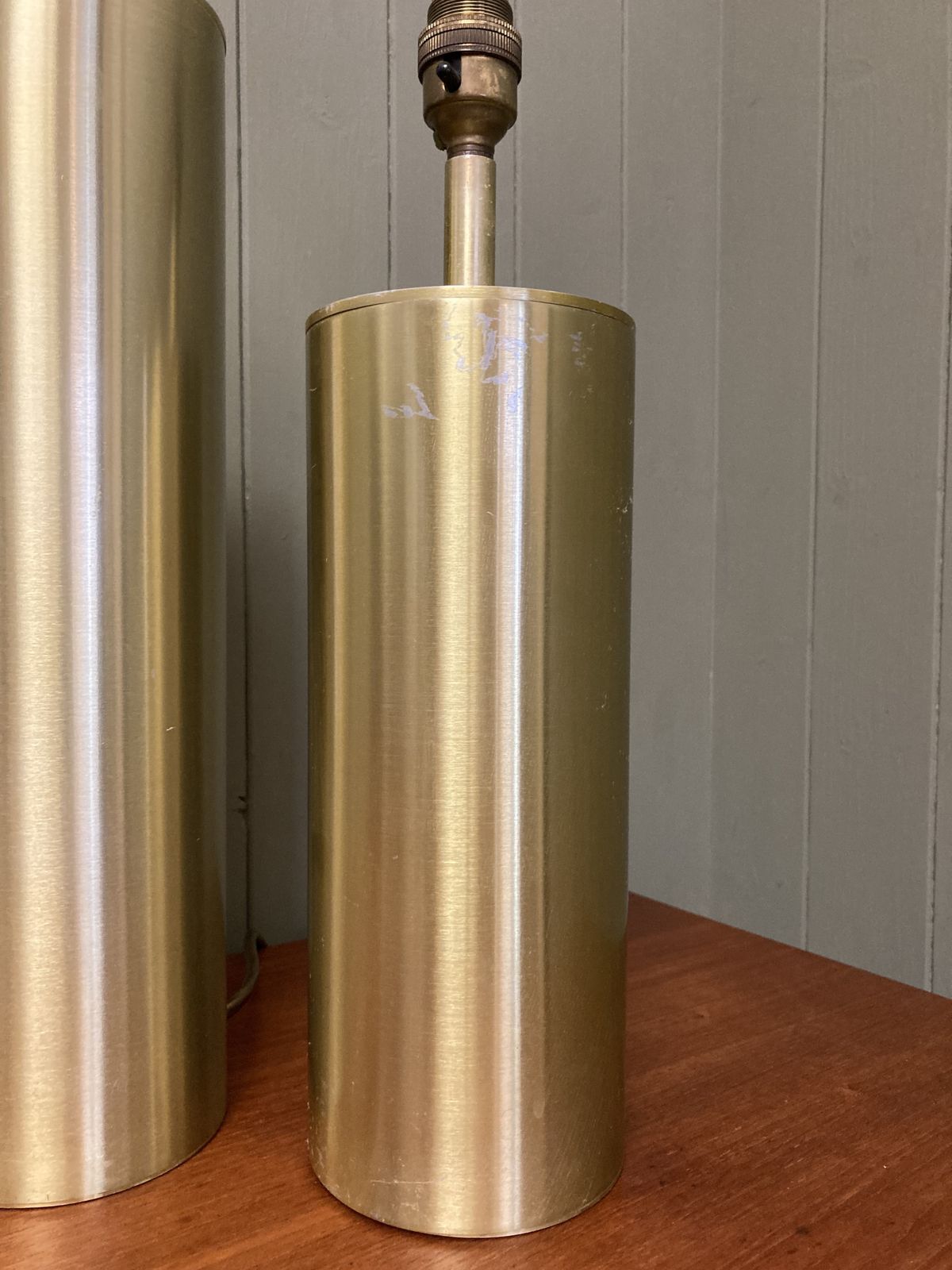 Pair Of Swedish Style Brass Metal Mid Century Table Lamps photo vinterior