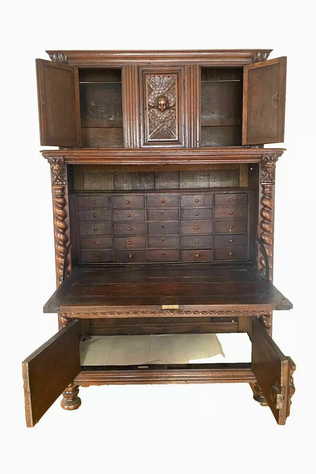 Renaissance Secretary Buffet In Carved Oak 18th Century photo 1540.0