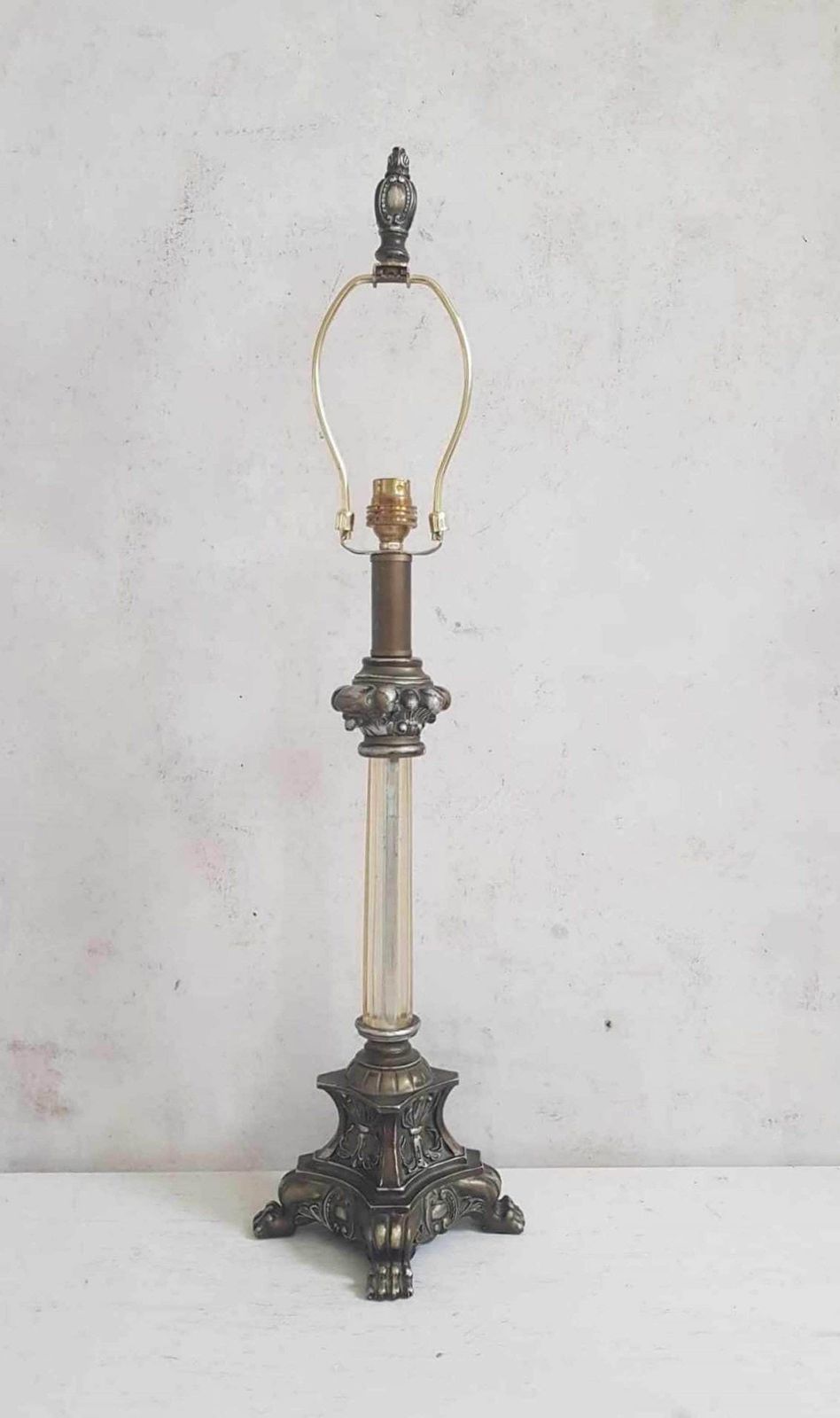 Large Vintage Fleur De Lis Table Lamp With Claw Feet, French Style Night Light With In Line Switch Lighting And Scroll Harp Bracket 70x14cm