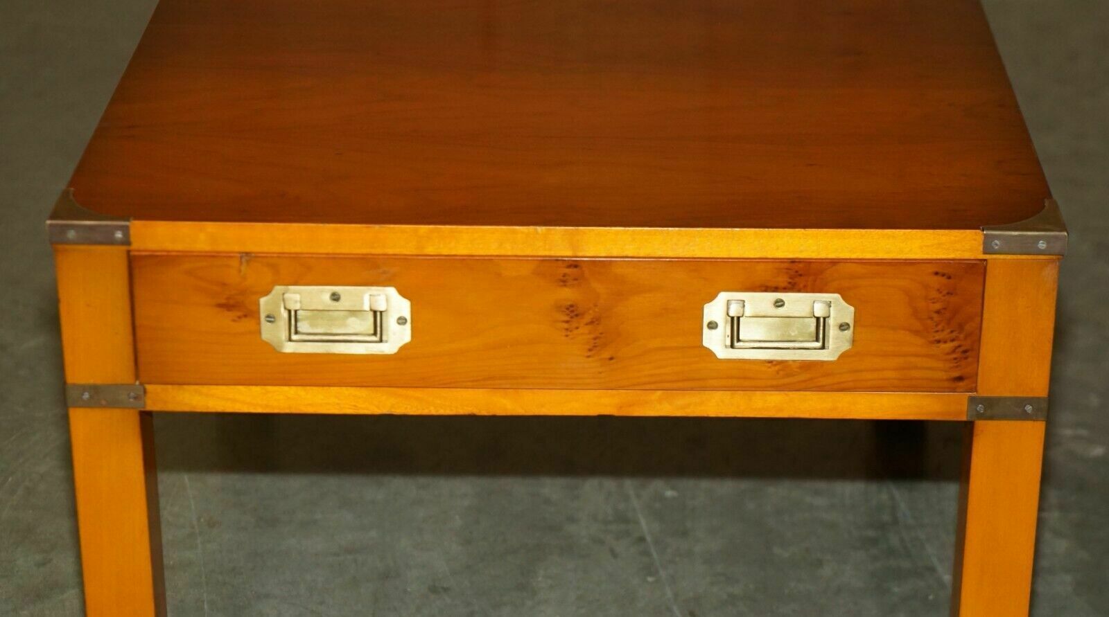 photo for sale Stunning Pair Of Military Campaign Style Yew Wood Single Drawer Side End Tables