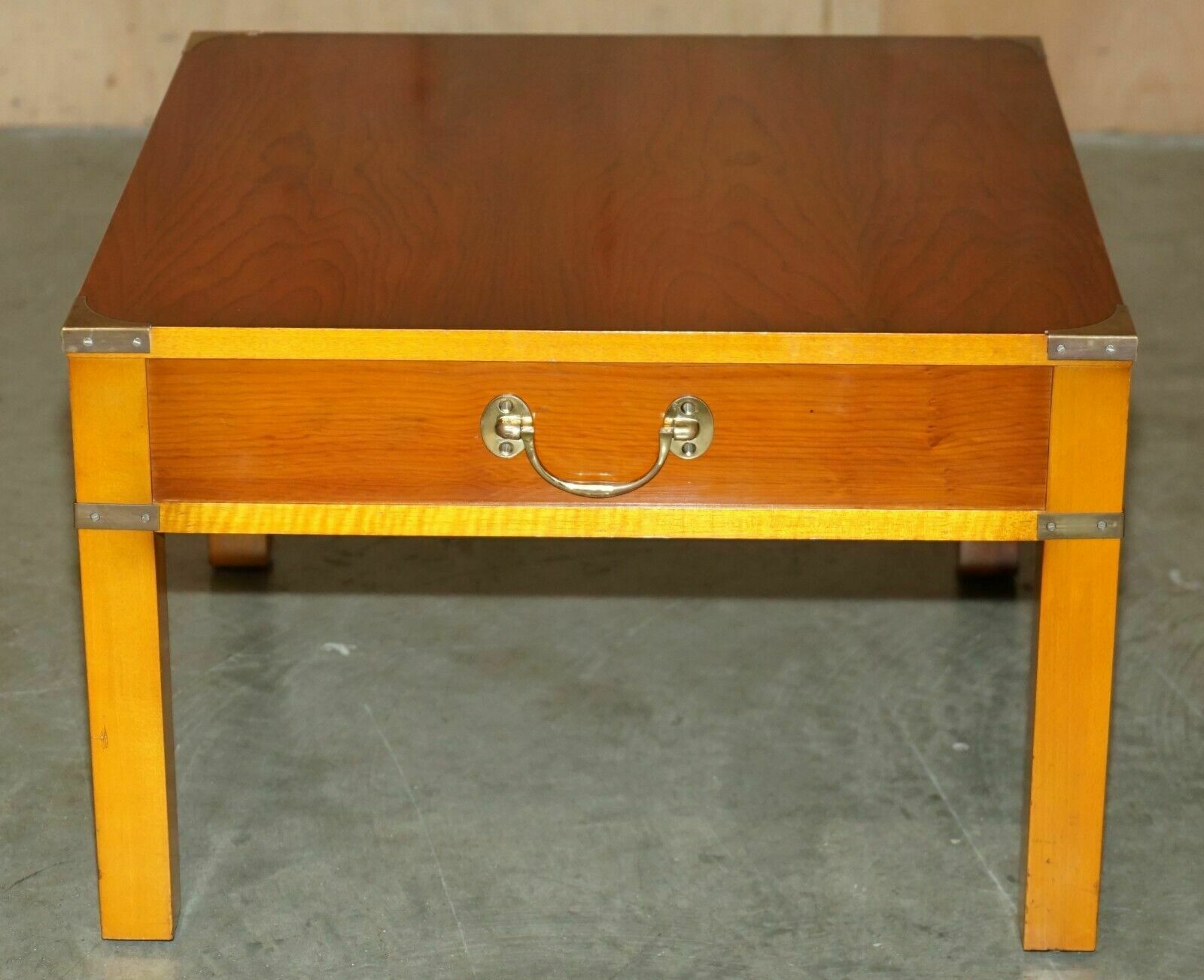 Furniture Stunning Pair Of Military Campaign Style Yew Wood Single Drawer Side End Tables photo