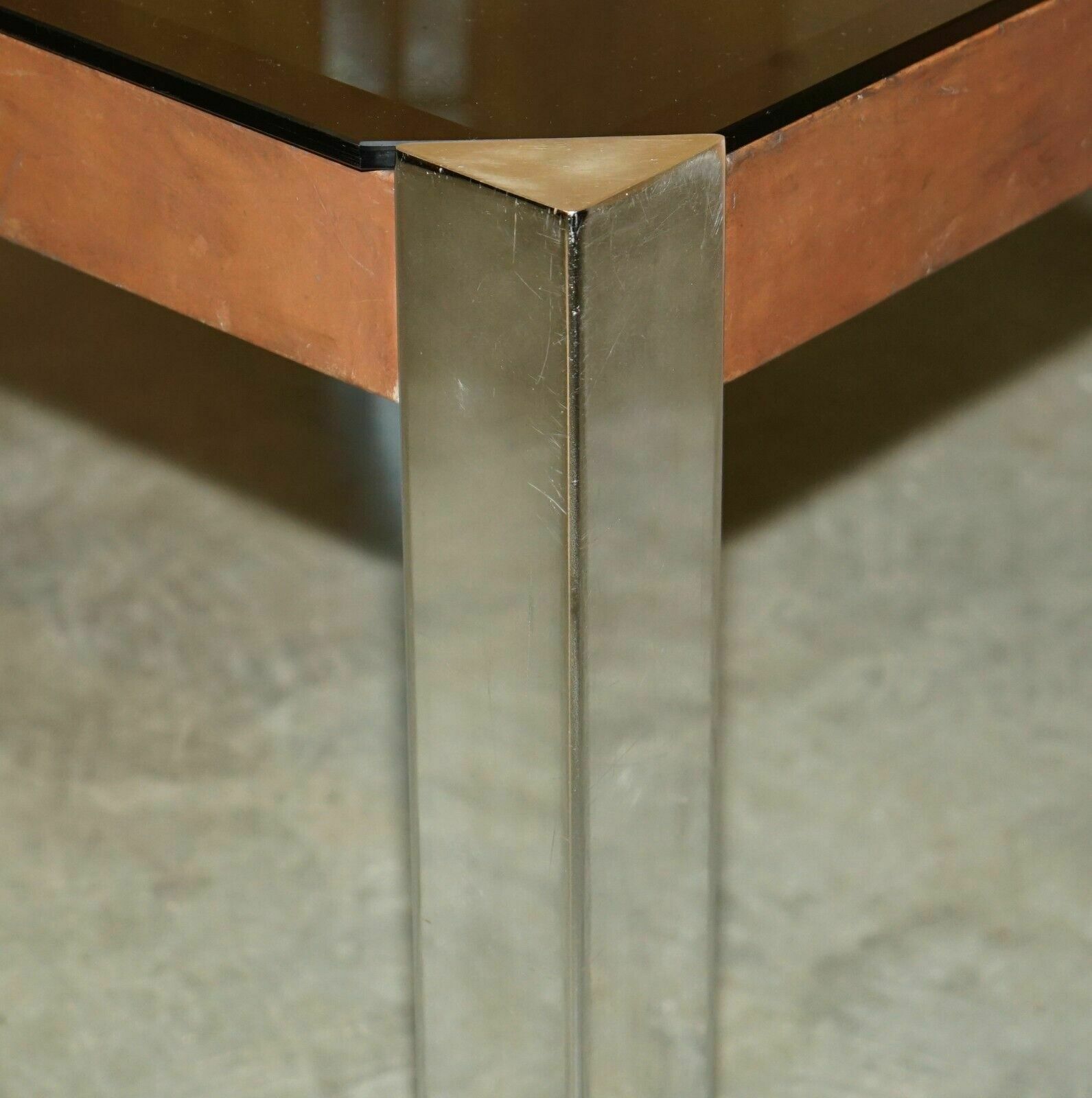 Hermes Paris Guido Faleschini Mid Century Modern Glass & Leather Dining Table photo vinterior