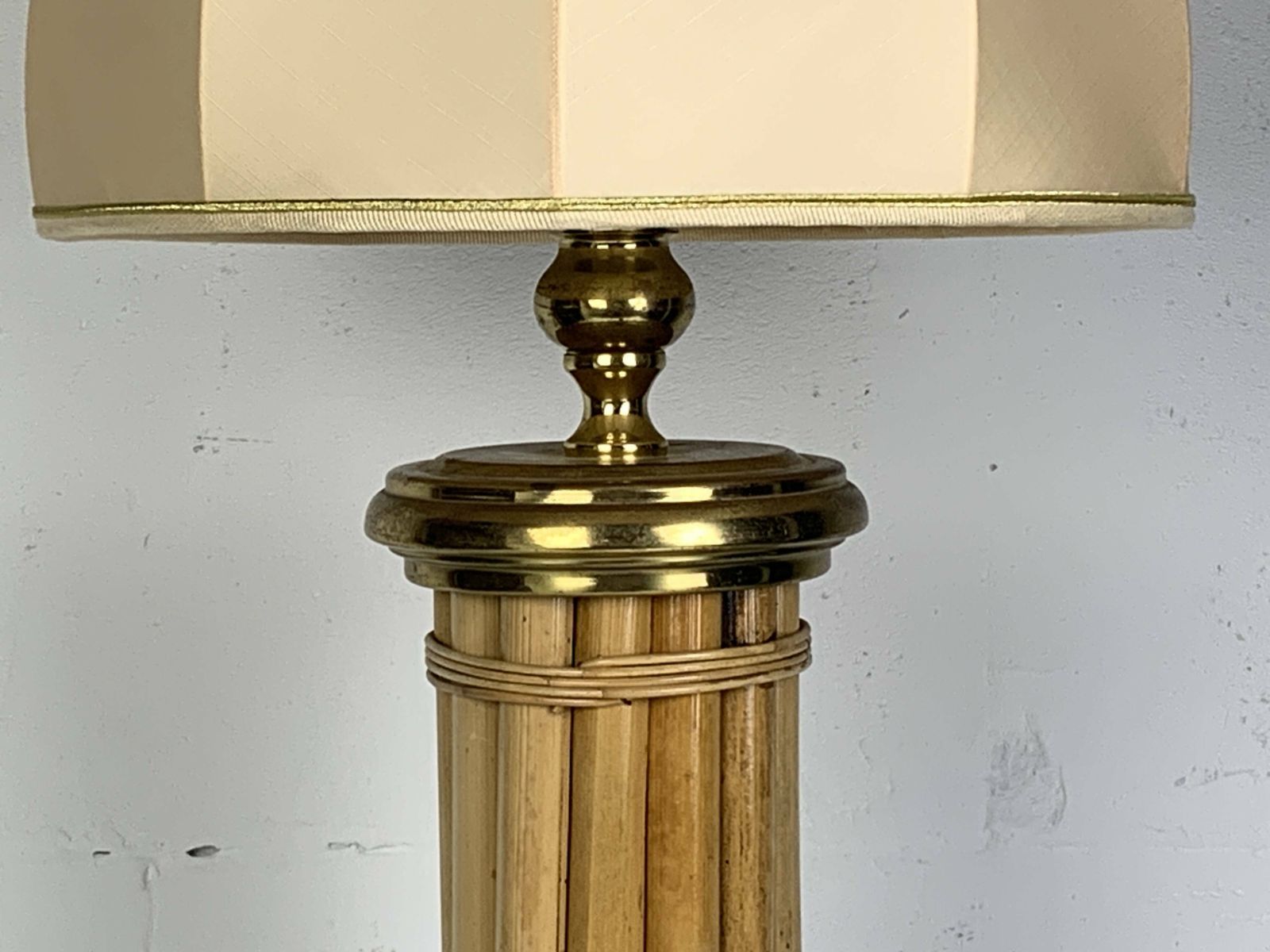 Midcentury Bamboo And Brass Large Mushroom Table Lamp By Leola, 1960s photo vinterior