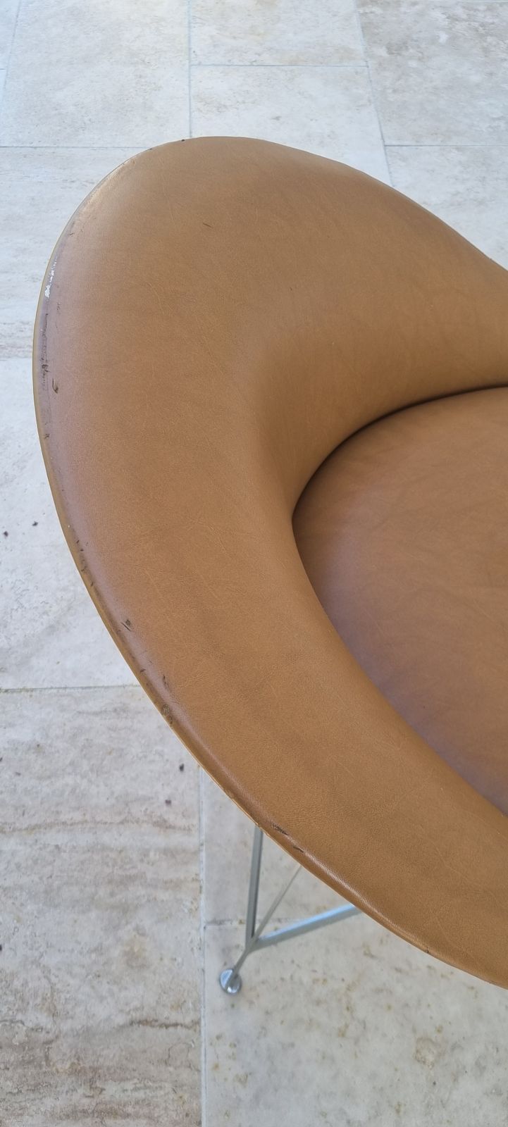 photo for sale Vintage 1950s French Style Egg Chair In Cognac Faux Leather.