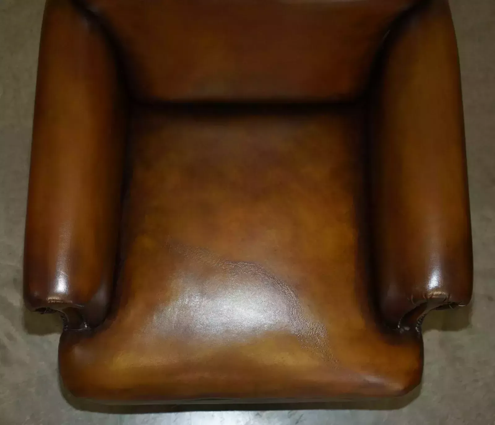 Comfortable Pair Of Rolled Back Restored Cigar Brown Leather Club Armchairs photo vinterior