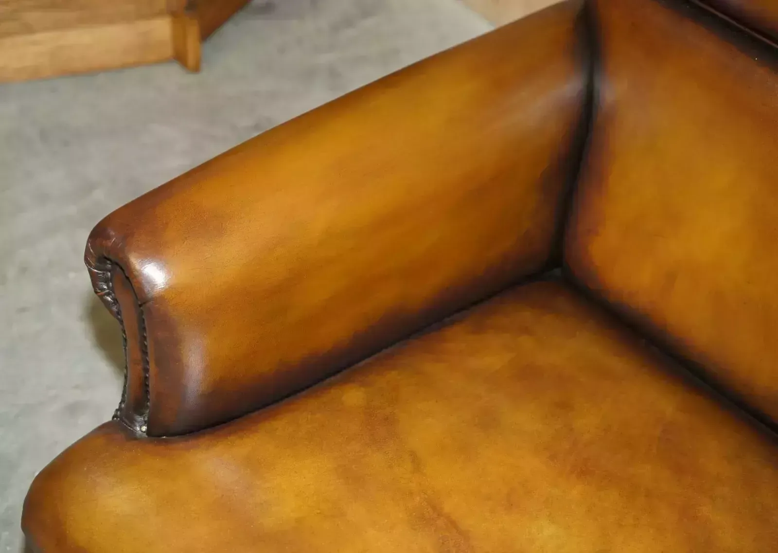 Comfortable Pair Of Rolled Back Restored Cigar Brown Leather Club Armchairs photo buy