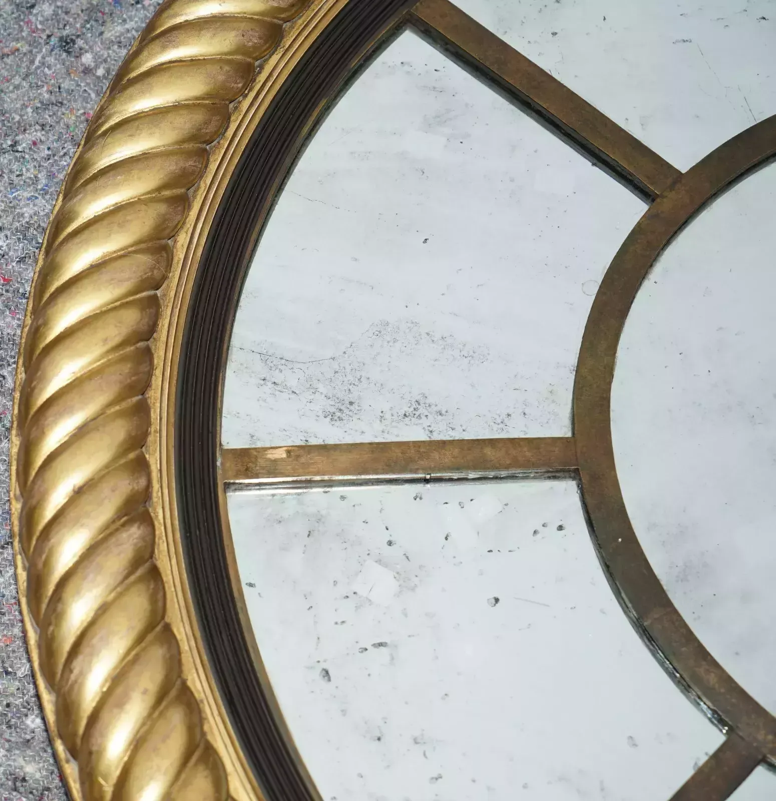 Large 110cm Round Georgian Style Gold Gilt Hand Carved Antiqued Glass Mirror photo vinterior