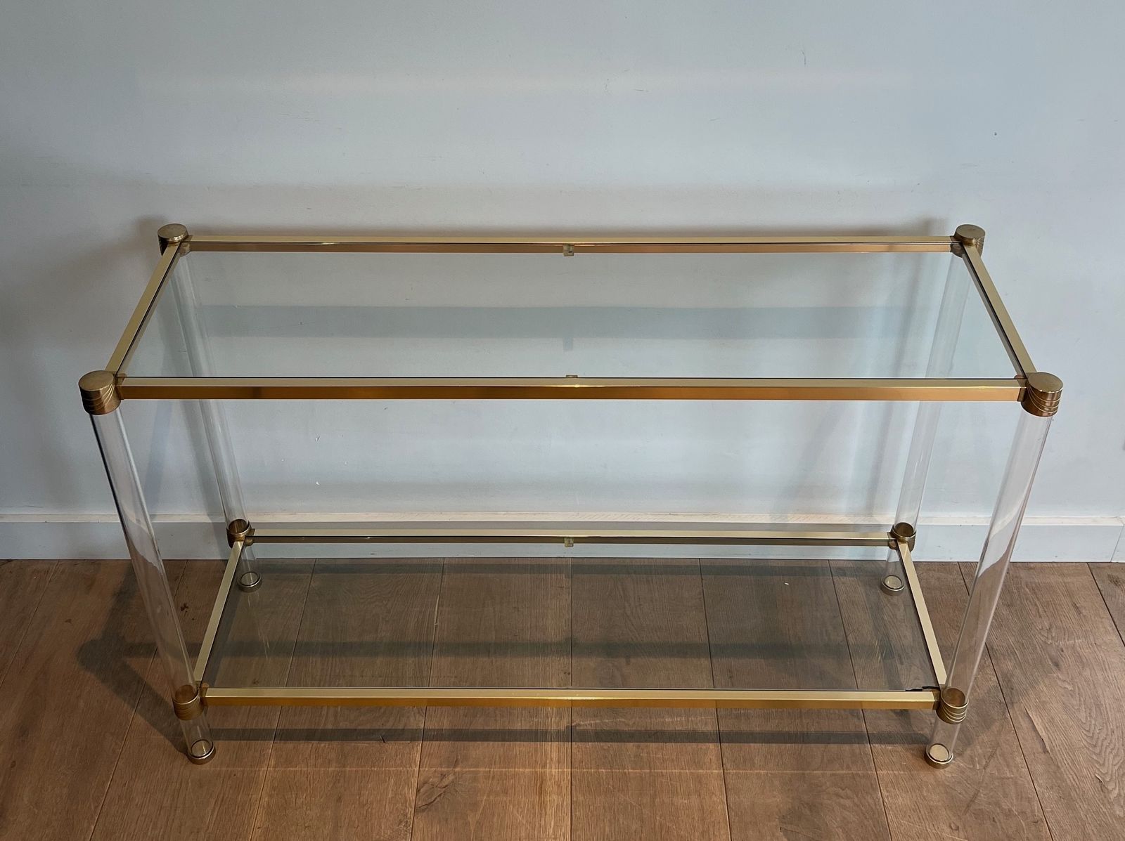 Console In Plexiglass And Golden Metal. Circa 1970 photo for sale