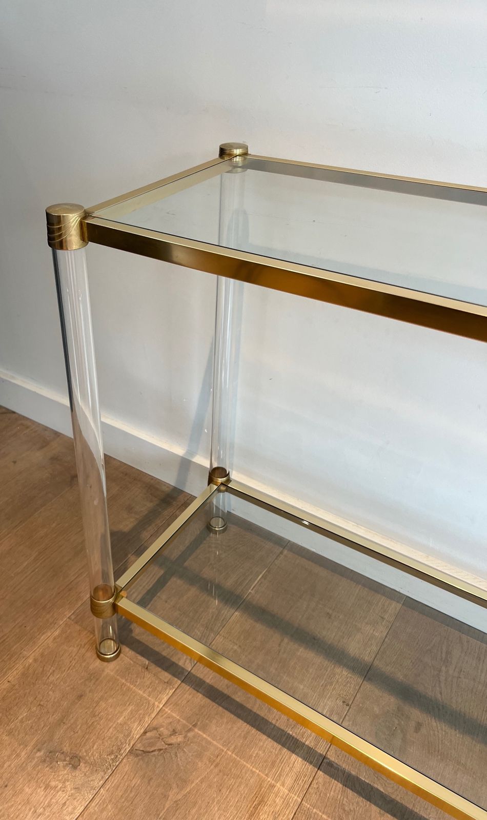Console In Plexiglass And Golden Metal. Circa 1970 photo Furniture