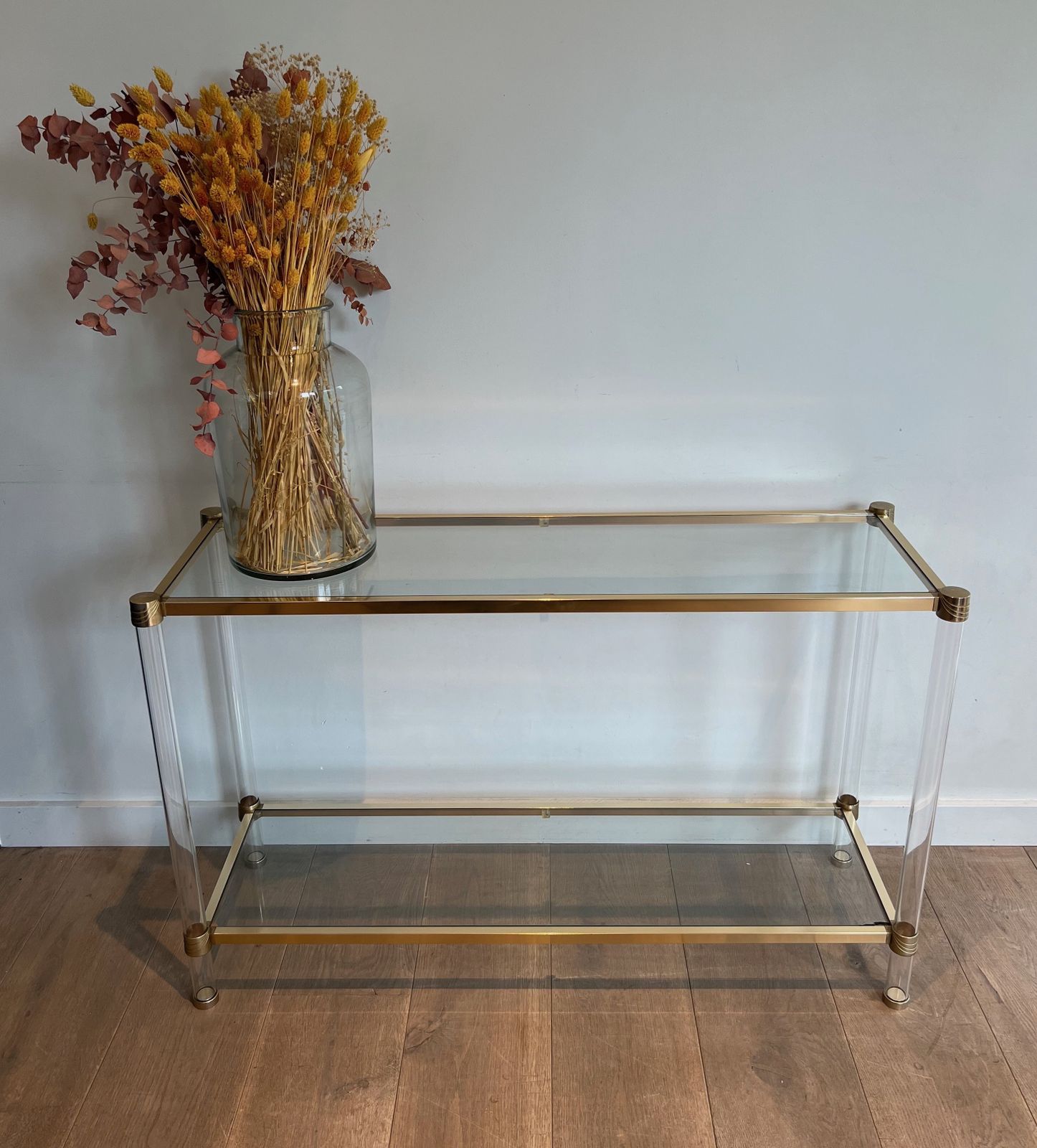 1850.0 Console In Plexiglass And Golden Metal. Circa 1970 photo