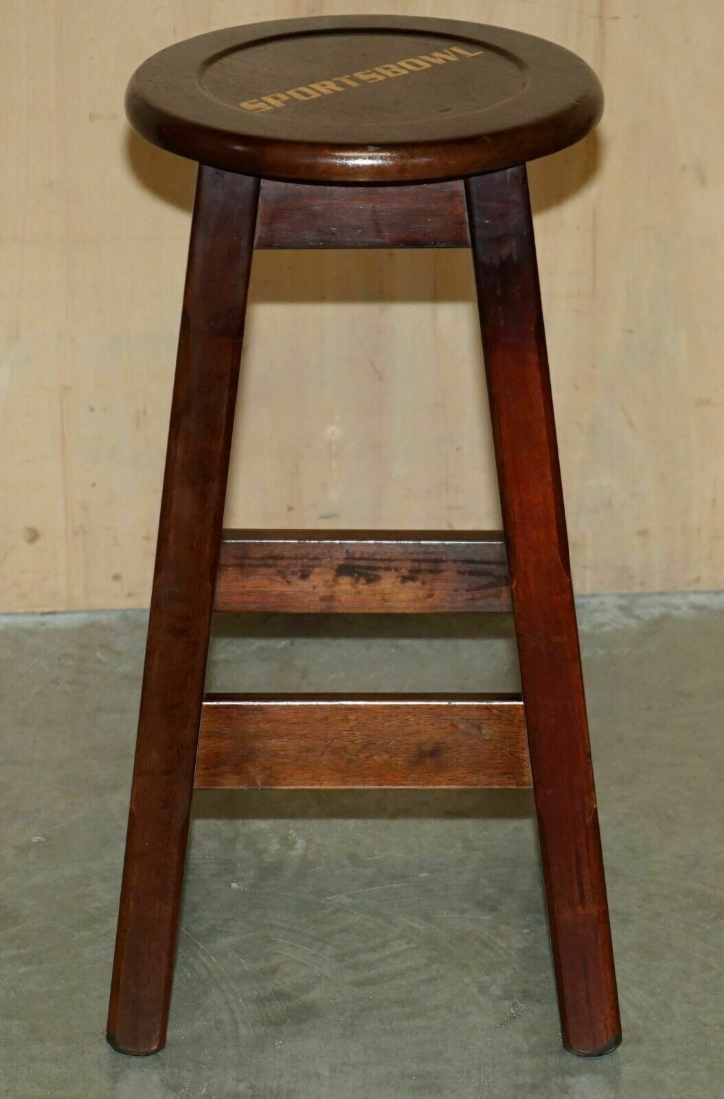 Three Original American Sports Bowl Kitchen Bar Pub Stools In Mahogany photo vinterior